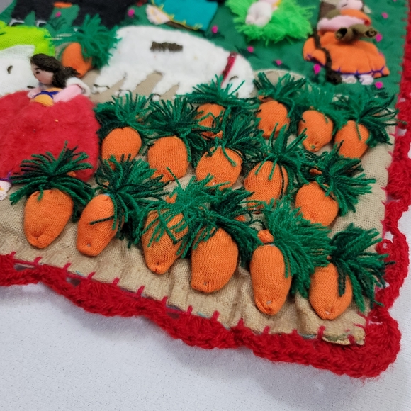 Vtg Handmade Peruvian Folk Art Nativity Scene Cotton Arpilleria - 3D Fabric Art - Picture 2 of 16